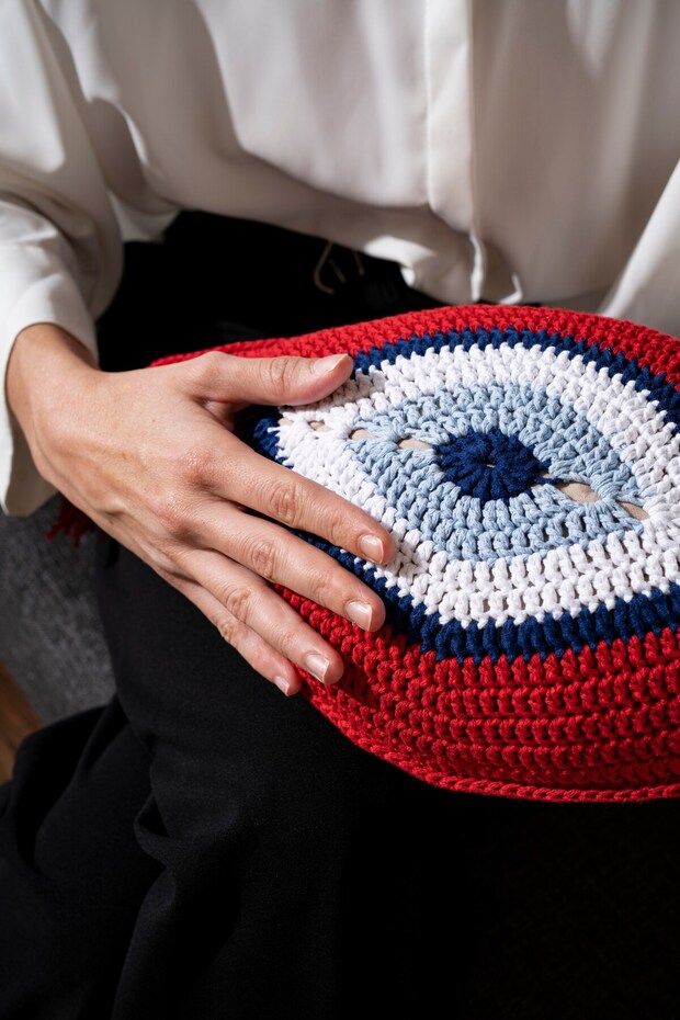 Evil Eye Eye-Shaped Red Knitted Pillow-Decoration Hand Knitted Red Eye Throw Pillow