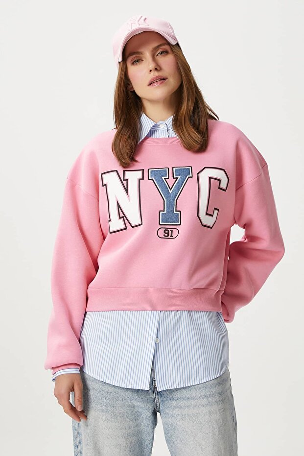 Kadın Cool Pembe Şardonlu  Sweatshirt - 1