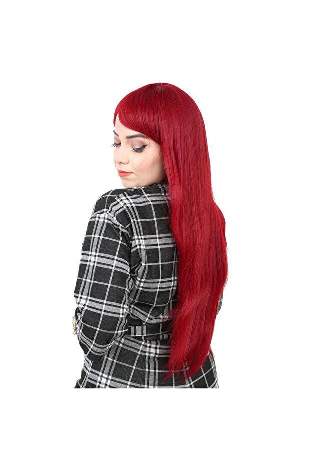 شعر مستعار طويل مستقيم من الألياف مع غرة / أحمر - 4