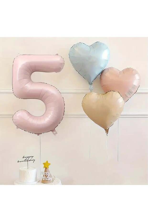 5 Year Old Pink Number Foil Balloon Retro Blue Pink Satin Heart Foil Balloon Birthday Balloon Set