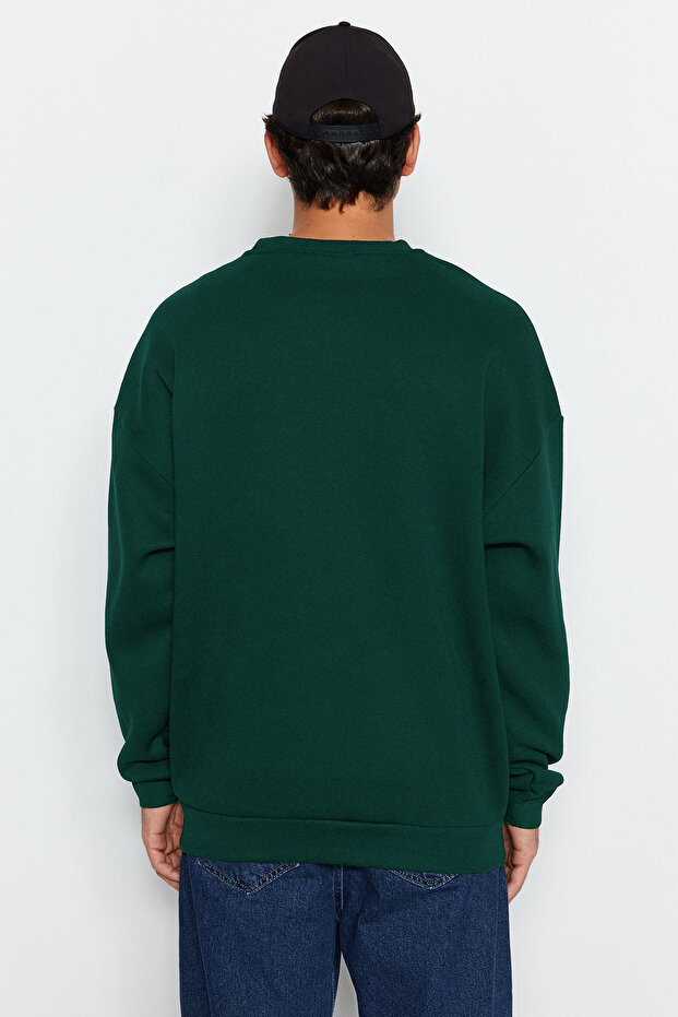 Yeşil Oversize/Geniş Kesim Bisiklet Yaka Uzun Kol Hayvan Nakışlı Sweatshirt TMNAW24SW00169 - 7