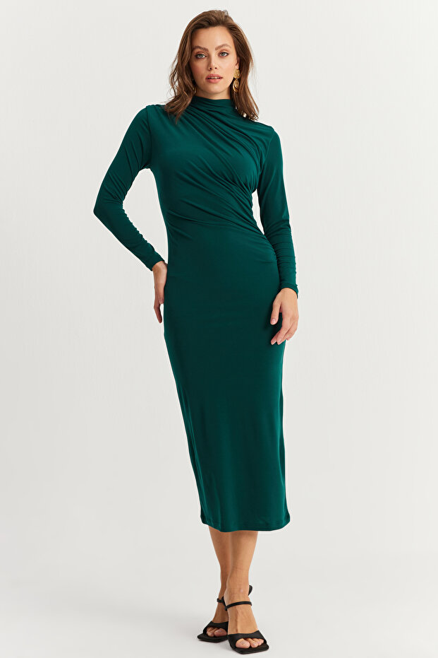 Women's Emerald Green Drape Maxi Dress Dmr377