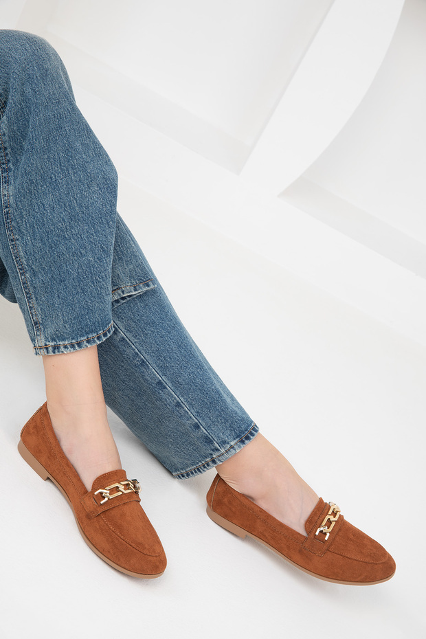 Barna velúr női balerinák – 19867-es modell - 3