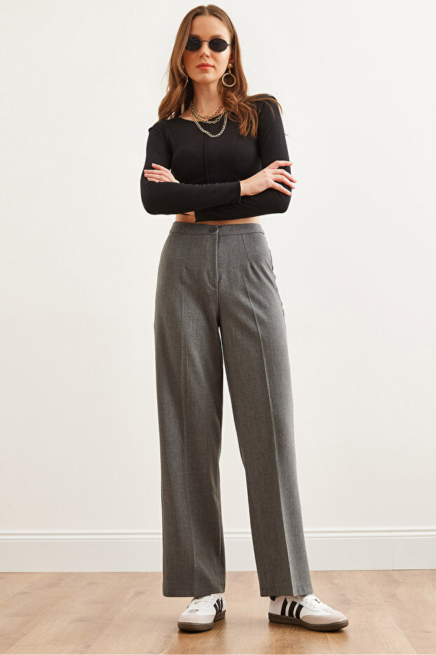 Women's Smoked Single Button Polyviscon Palazzo Trousers Pnt- 19000296