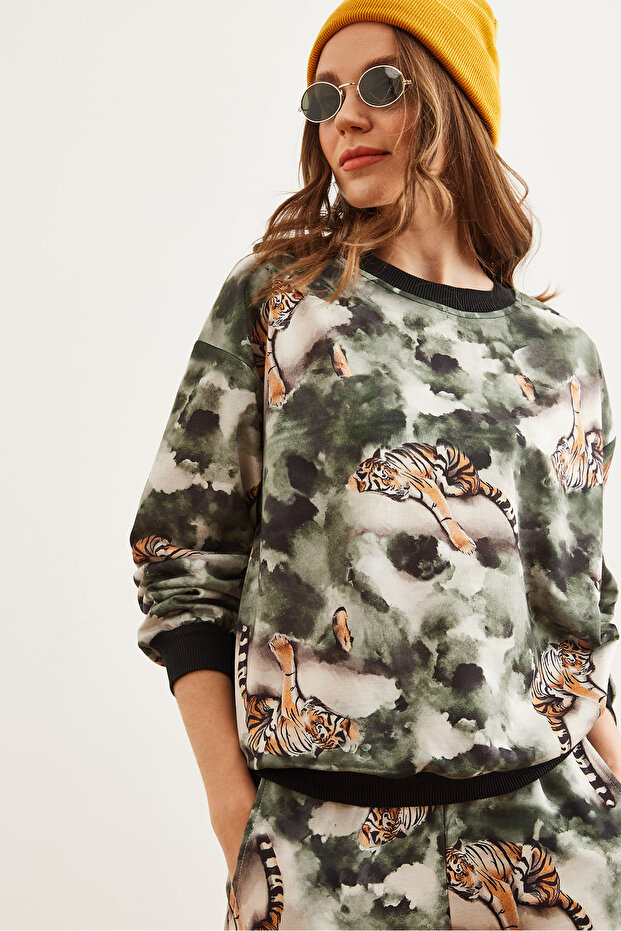 Damen Batik Leopard Basic Trainingsanzug Set ETKM- 0000069 - 5