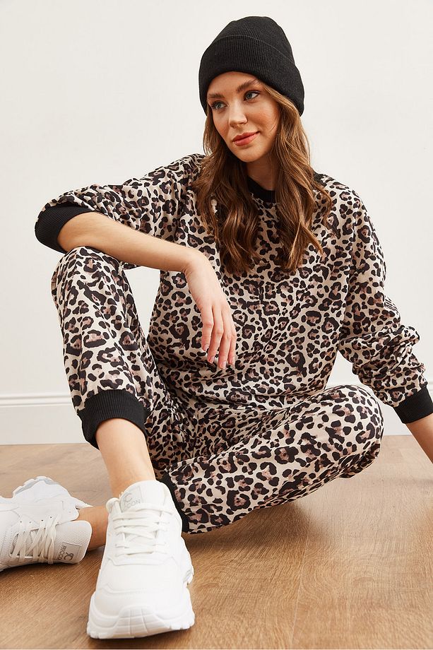Kadın Leopar Bej Basic Eşofman Takımı ETKM-0000069 - 7