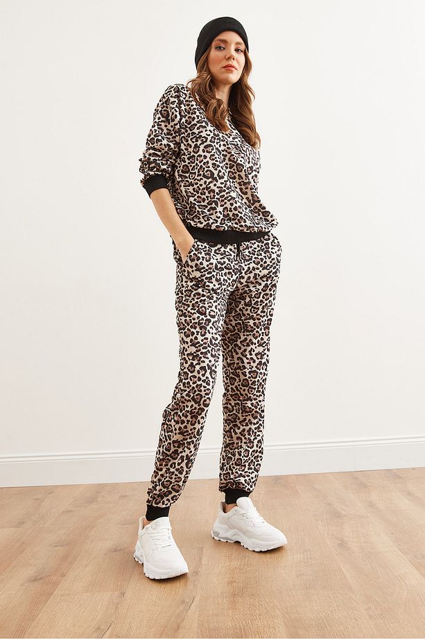 Kadın Leopar Bej Basic Eşofman Takımı ETKM-0000069 - 3