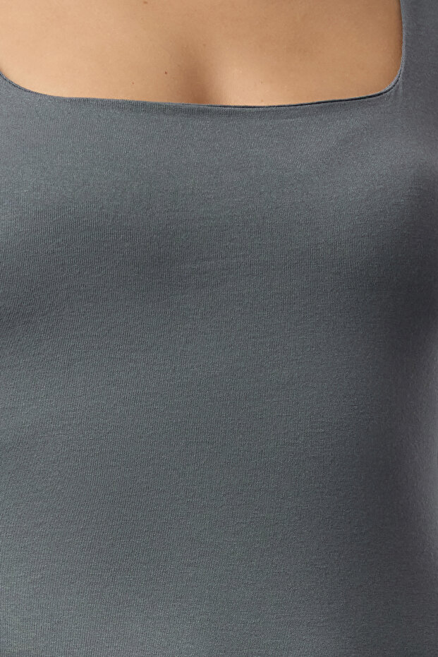 Antrasit Kare Yaka Alttan Çıtçıtlı Örme Body TWOAW24BD00062 - 3