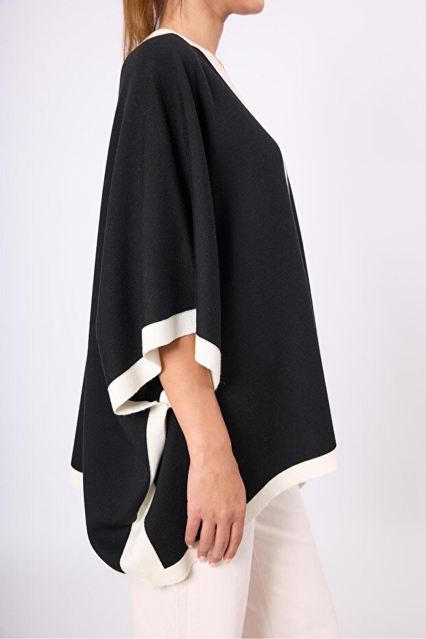 Mary Kadın Triko Panço - Siyah - 4