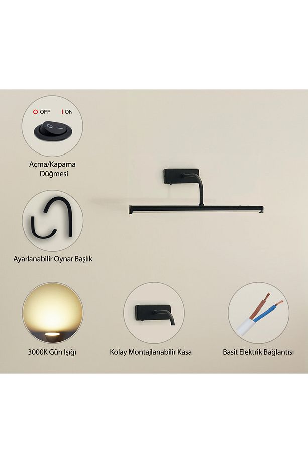 Modern ve Esnek 360 Derece Dönebilen Başlık ve Mat Siyah Kaplama ile LED Flüt Aplik Beyaz Işık 6500k - 4