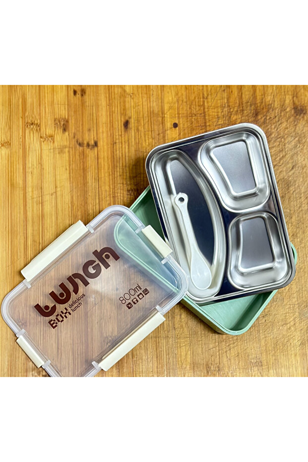 800ml Bento Lunch Box - with 3 Spoons Gift, Stainless Steel (P05)