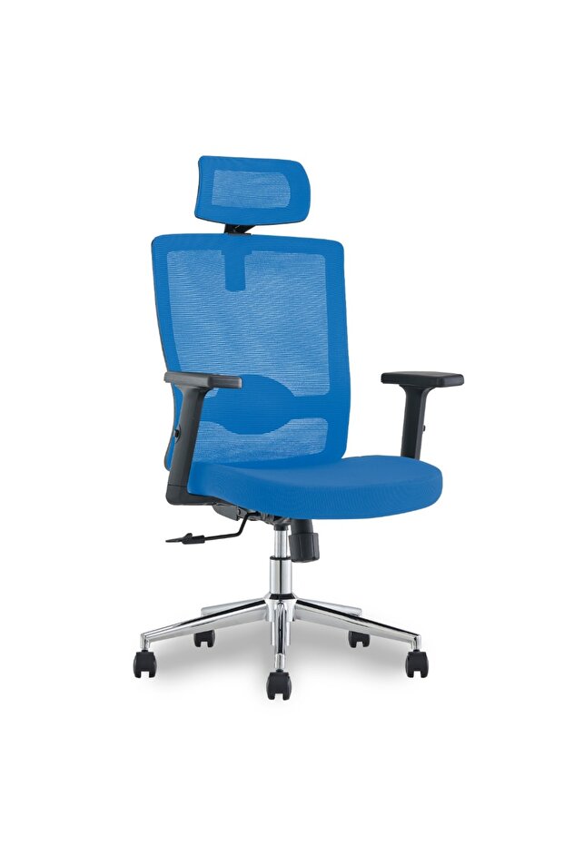 Ergonomic Adjustable Office Chair - Lumbar Support, Adjustable Armrests, Chrome Base, Blue