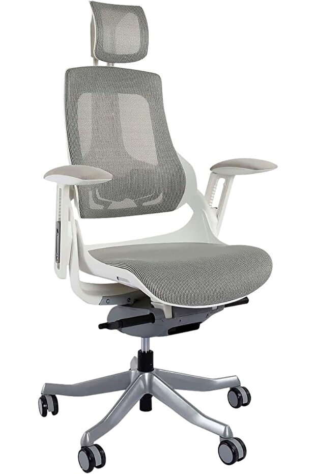 Robotto 609 Ergonomic Mesh Chair - High Back, Adjustable, Ultra Comfortable - White/Silver