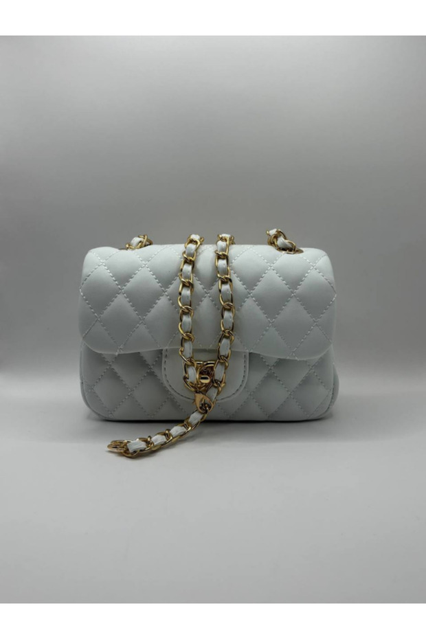 Quilted Patterned Women's Hand and Shoulder Bag with Chain Strap (Small Size)