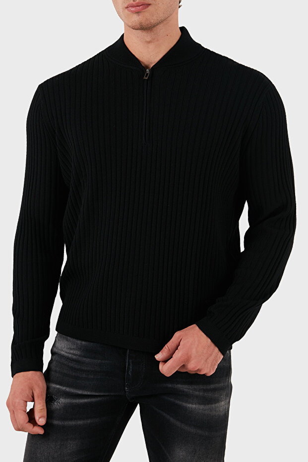 Wool Regular Fit Half Zipper College Collar Sweater Men's Sweater 6D1Mxp 1Mkdz 0999