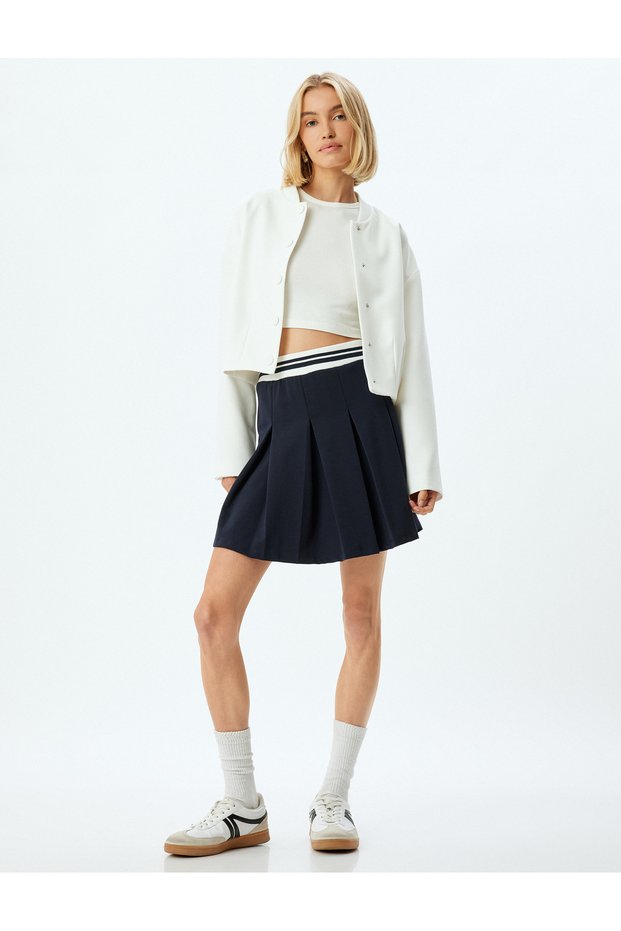 Rubber Detailed Mini Pleated Skirt