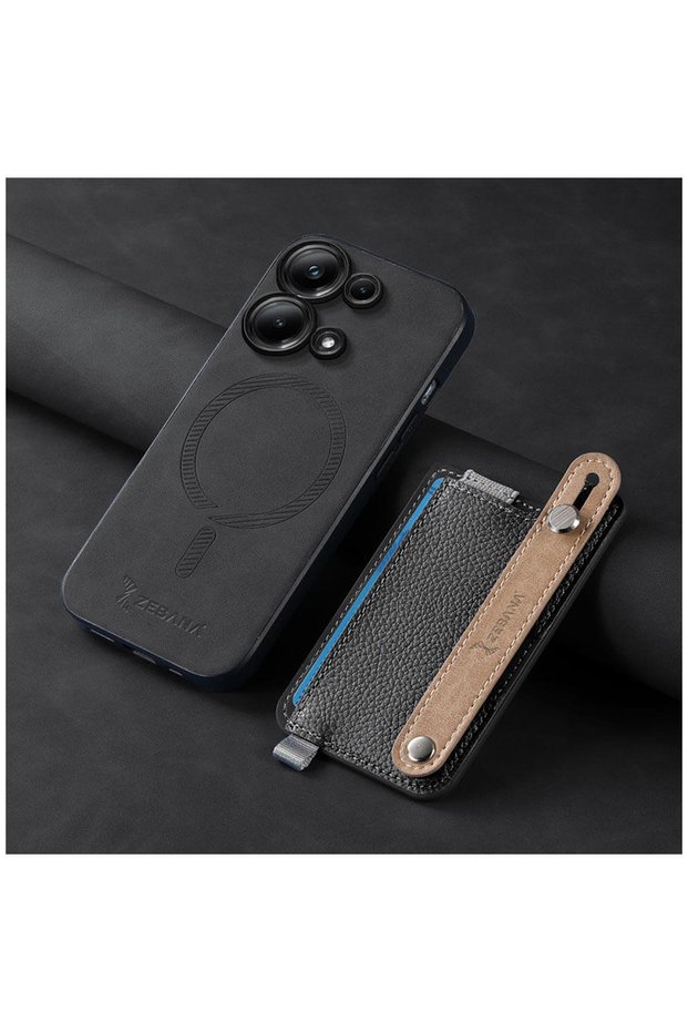 Xiaomi Redmi Note 13 Pro 4g Compatible Case M-Safe 2in1 Best Leather Case with Card Holder Black