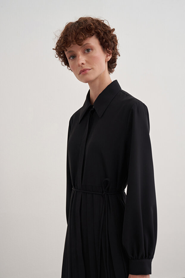 Pileli Gömlek Elbise - 4