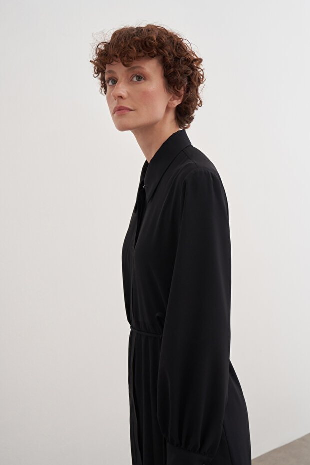 Pileli Gömlek Elbise - 5