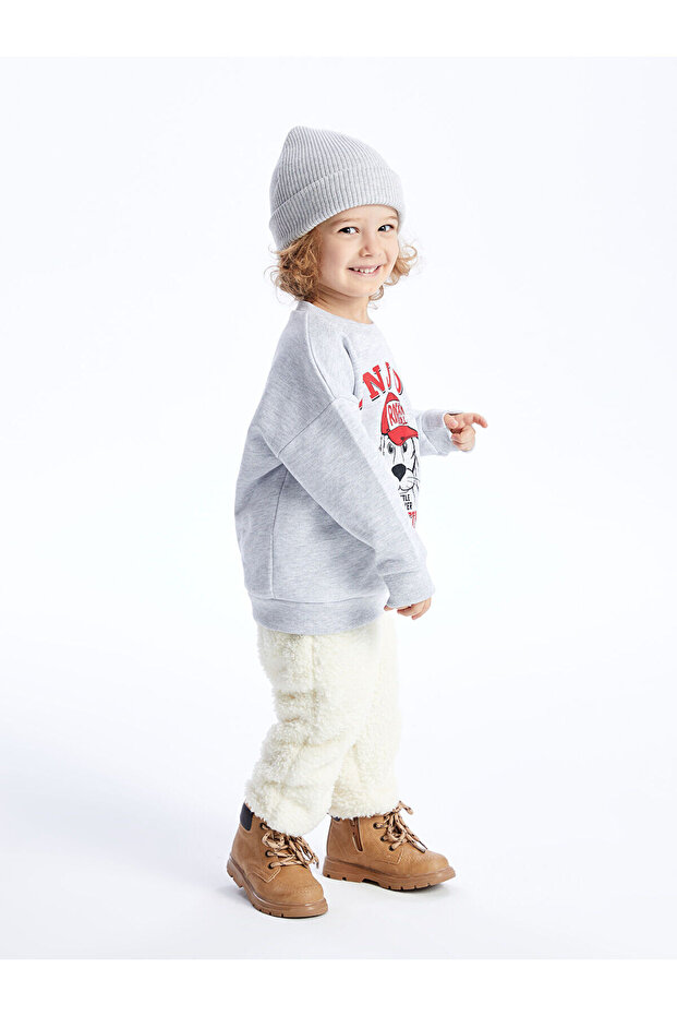 Lw - Beli Lastikli Baskılı Erkek Bebek Peluş Jogger Eşofman Alt - 2