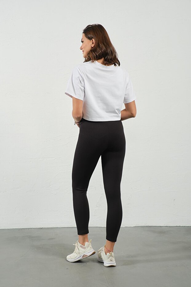 Terhes nőknek való, állítható derékrészű, bordázott termál leggings FEKETE - 5