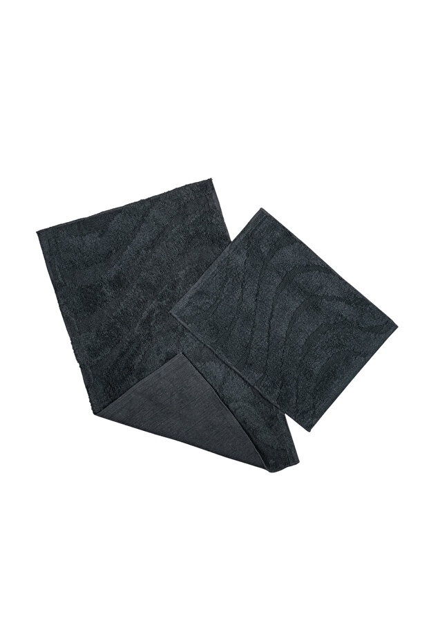 سجادة حمام 2 قطعة أنثراسايت بنقوش متموجة - 1