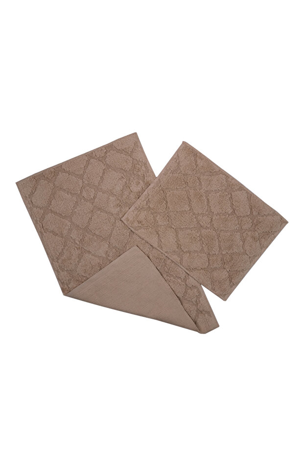 سجادة حمام 2 قطعة قهوة منقوشة بمزيج من النقوشات - 1