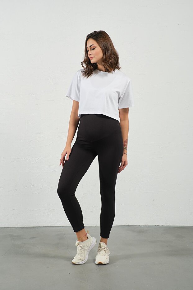 Terhes nőknek való, állítható derékrészű, bordázott termál leggings FEKETE - 3