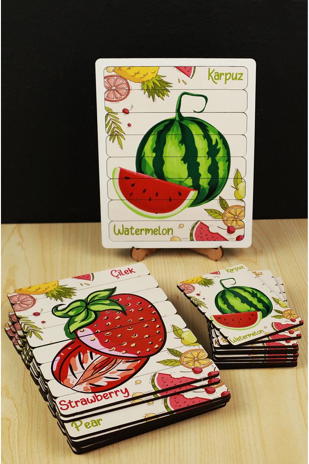 Ahşap Çubuk Puzzle, 10lu Set Puzzle, Meyveler Puzzle, Montesorri Puzzle - 4