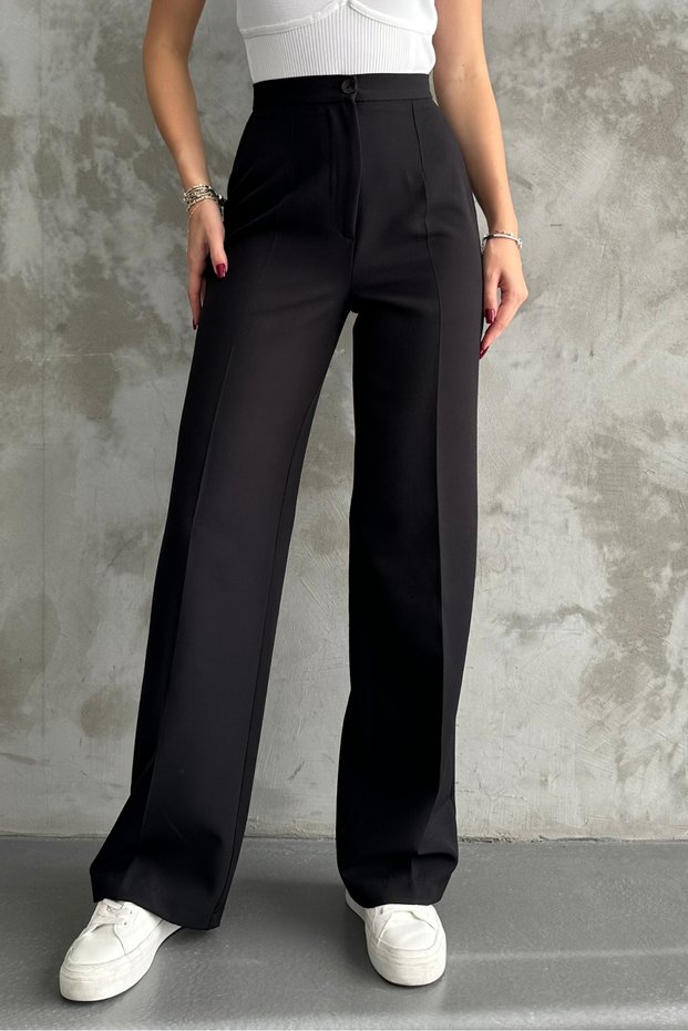Women's New Season High Waist Classic Black Fabric Trousers