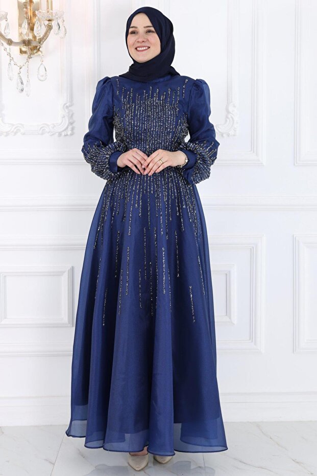 Milena Hijab-abendkleid in Marineblau