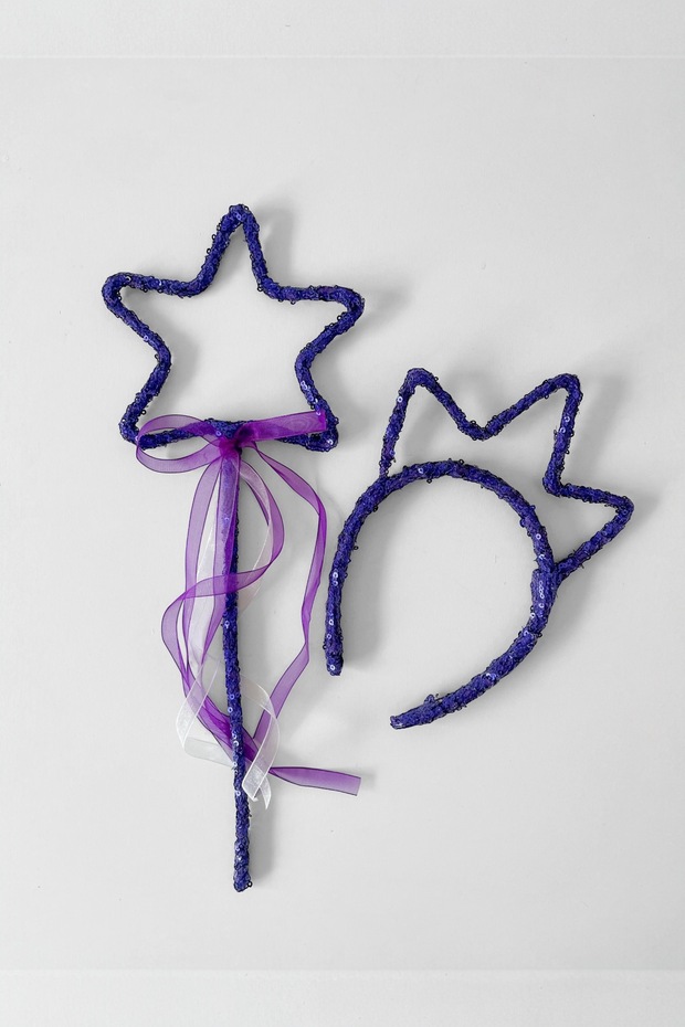 Sequin Sequin Crown and Star Wand for Girls - Purple