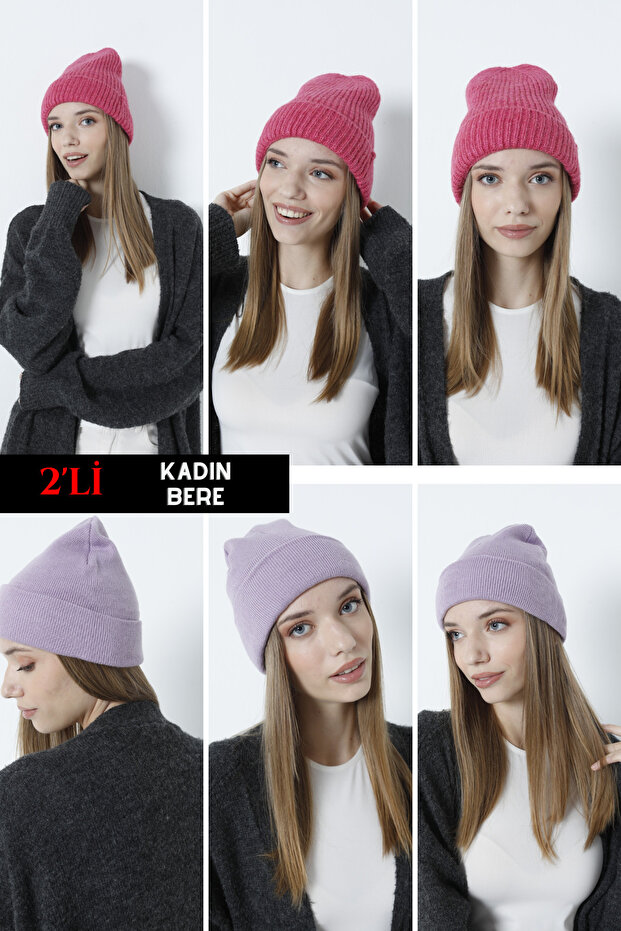 2-Piece Women's Wool Ribbed and Knitwear Beret