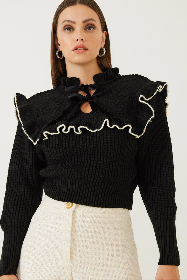 Damenpullover mit Rüschen und Schleifendetail - 8