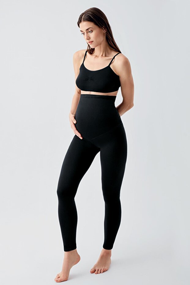 Extra vastag és rugalmas téli termál kismama leggings - belül plüss és állítható derék - 3