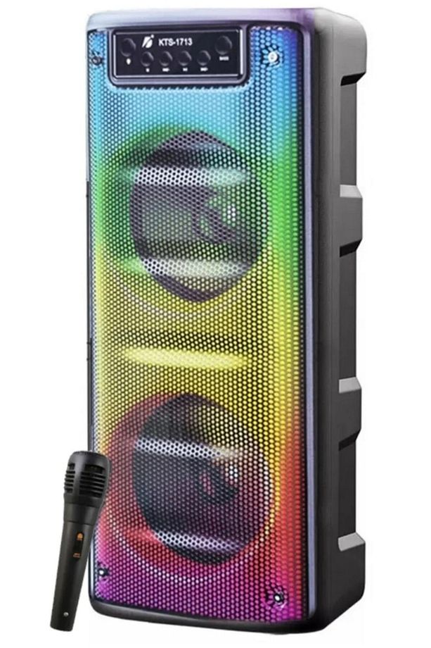 Mikrofonlu Bluetooth Hoparlör Toplantı Parti Eğlence Led Işıklı Sd Kart Fm Usb Girişli Speaker - 2