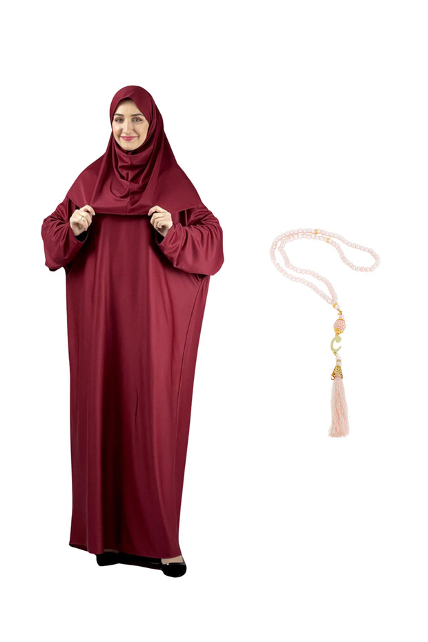 Elegant Prayer Dress and Turban Prayer Beads Set Hijab Shawl Muslim Clothing Abaya