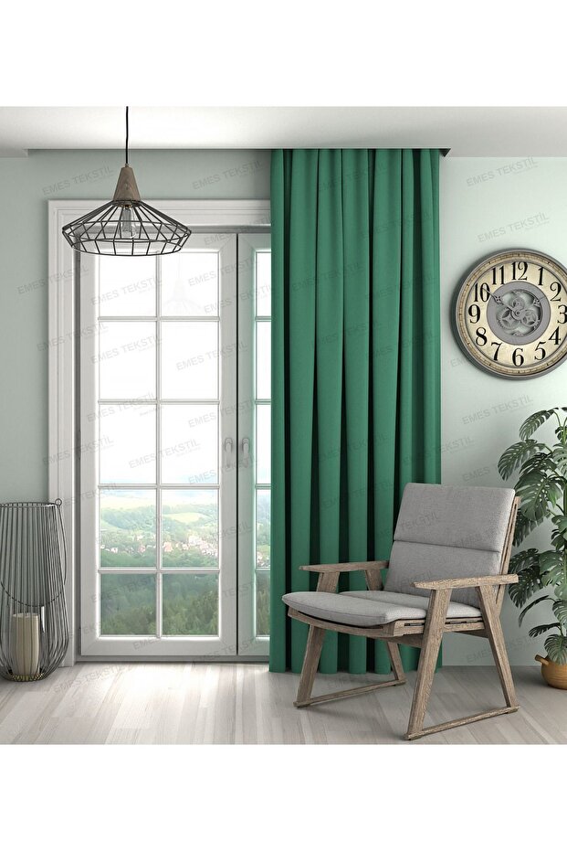 Green Background Curtain, Green Velvet Textured Background Curtain, Non-Pleated Extrafoam Gathered a Quality, (Single Panel)