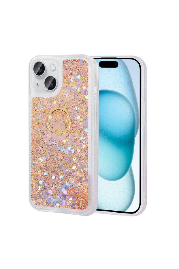 حافظة بتصميم لامع متوافق مع هاتف Apple iPhone 15 Plus مع حلقة سائلة فضية سائلة