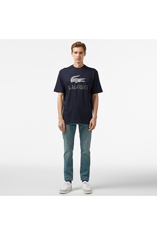 Erkek Regular Fit Bisiklet Yaka Baskılı Lacivert T-Shirt - 3