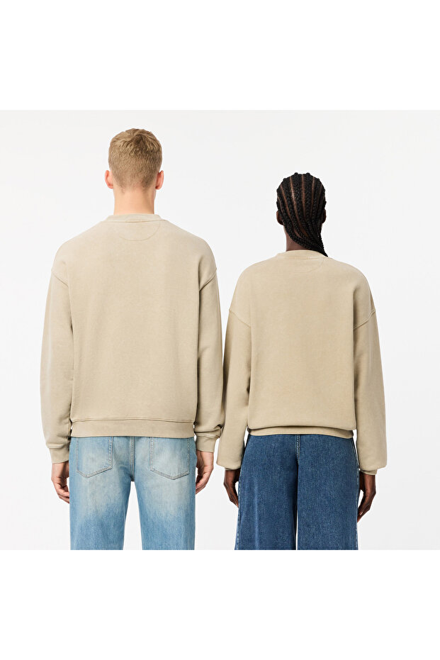 Unisex Loose Fit Bisiklet Yaka Bej Sweatshirt - 3