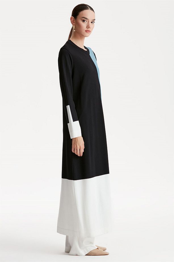 Renkli Rayon Triko Tunik Elbise Siyah - 3