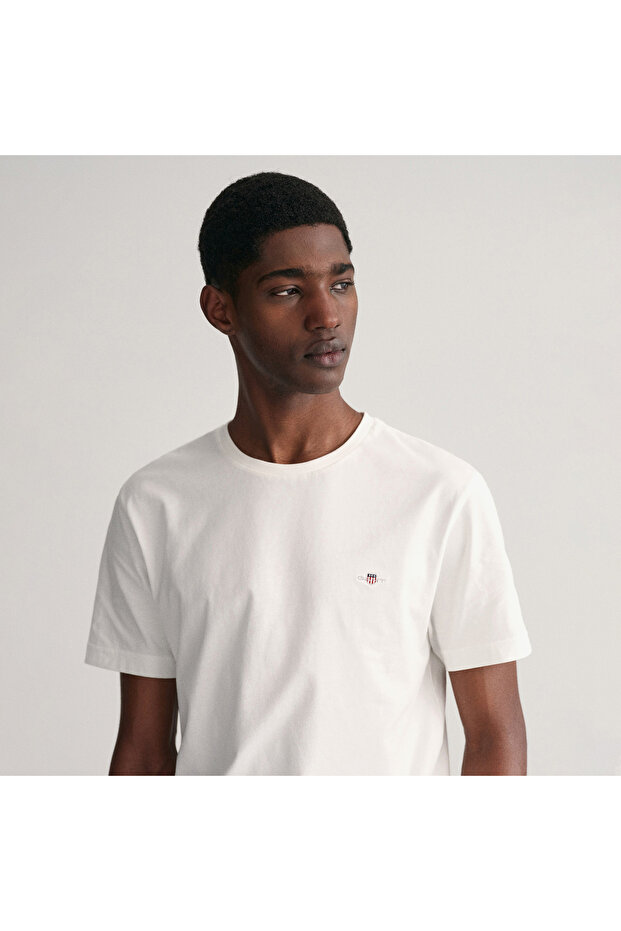 Erkek Beyaz Bisiklet Yaka Regular Fit Logolu T-Shirt - 4