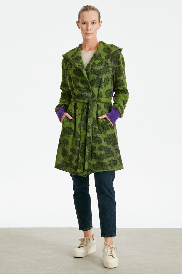 FABRIC COMBINED KNIT CARDIGAN GREEN