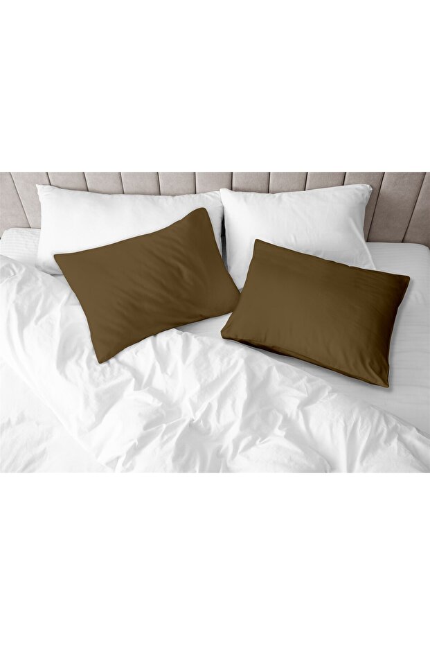 100% Cotton Akfil Brown Pillow Case Set of 2 - 50X70 cm