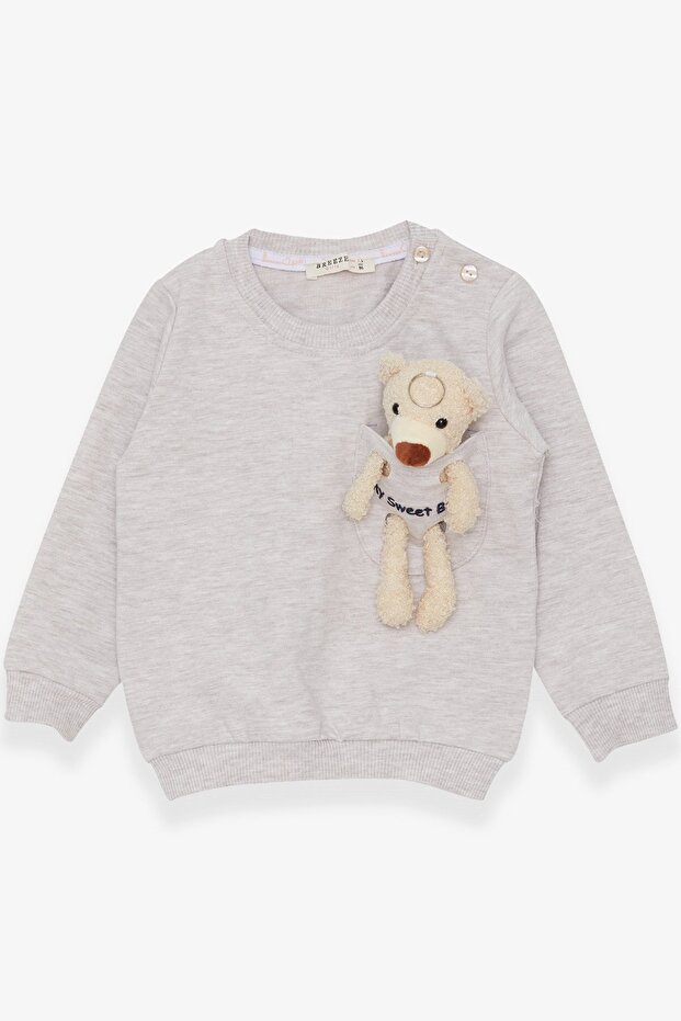 Girl's Sweatshirt with Teddy Bear Accessory, Age 1.5-5, Beige Melange
