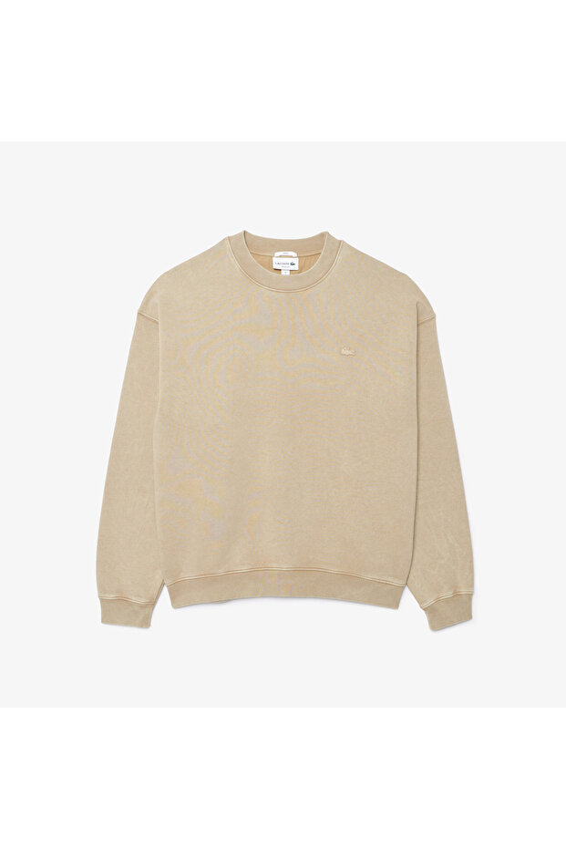 Unisex Loose Fit Bisiklet Yaka Bej Sweatshirt - 4