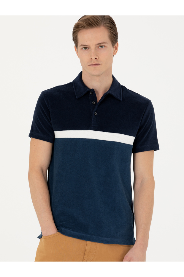 Navy Blue Slim Fit Polo Neck T-Shirt 50283240-Vr033