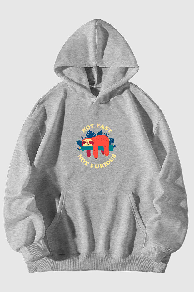 Not Fast Printed Unisex Black Kangaroo Pocket Hooded Sweatshirt Hoodie