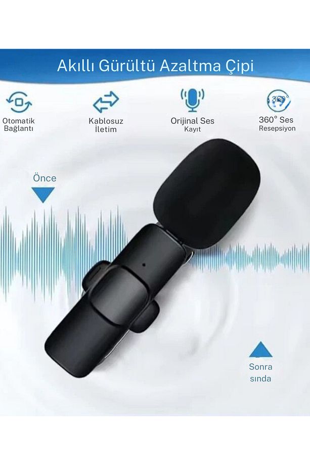 2'li Kablosuz Yaka Mikrofonu Typc /Iphone Girişli Telefon Uyumlu Wirelees Yaka Mikrofonu - 4